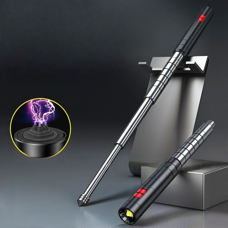 Multifunctional Telescopic Self-Defense Stick, Lighting, Electric Shock, Window Break, Silver