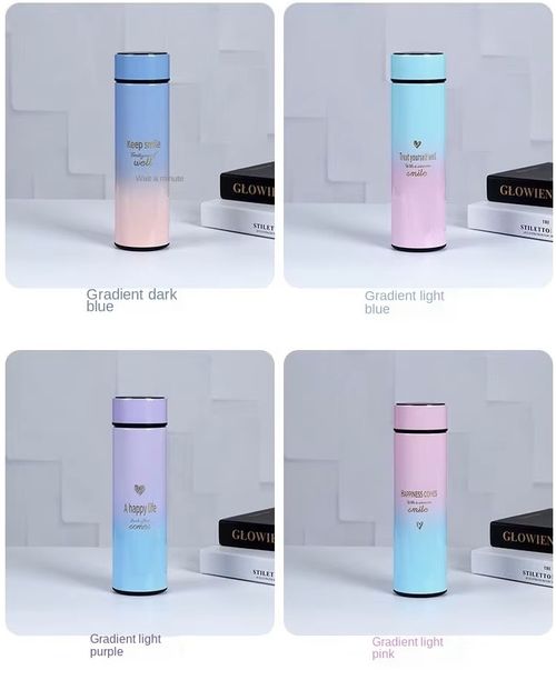 Double-wall LED touchscreen temperature display cup, vacuum stainless steel smart water bottle, gradient insulated bottle.