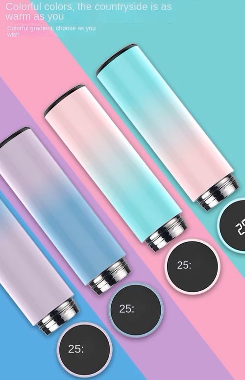 Double-wall LED touchscreen temperature display cup, vacuum stainless steel smart water bottle, gradient insulated bottle.