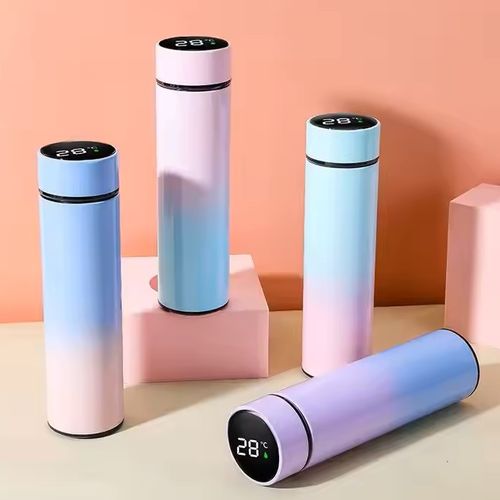 Double-wall LED touchscreen temperature display cup, vacuum stainless steel smart water bottle, gradient insulated bottle.