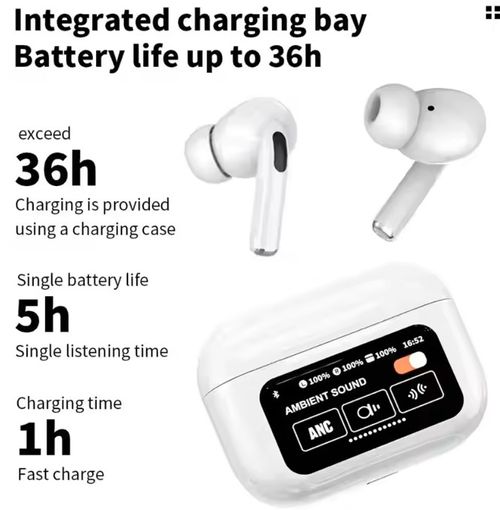 A9 Pro new liquid crystal touch smart screen control wireless Bluetooth headphones in-ear headphones with noise cancellation, waterproof, and long battery life.