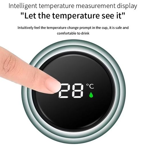 Double-wall LED touchscreen temperature display cup, vacuum stainless steel smart water bottle, gradient insulated bottle.