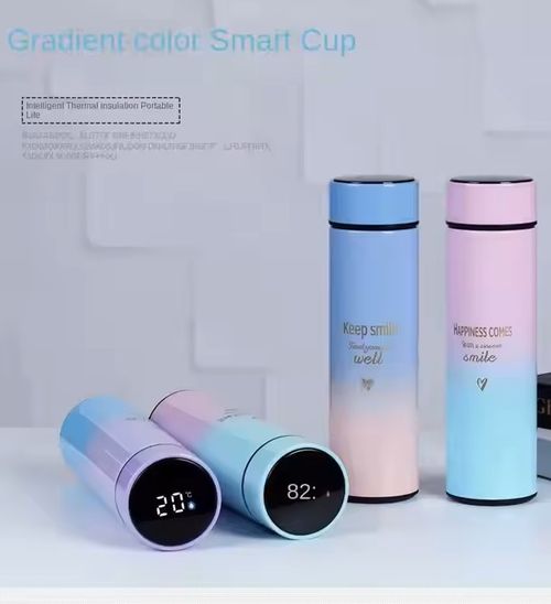 Double-wall LED touchscreen temperature display cup, vacuum stainless steel smart water bottle, gradient insulated bottle.