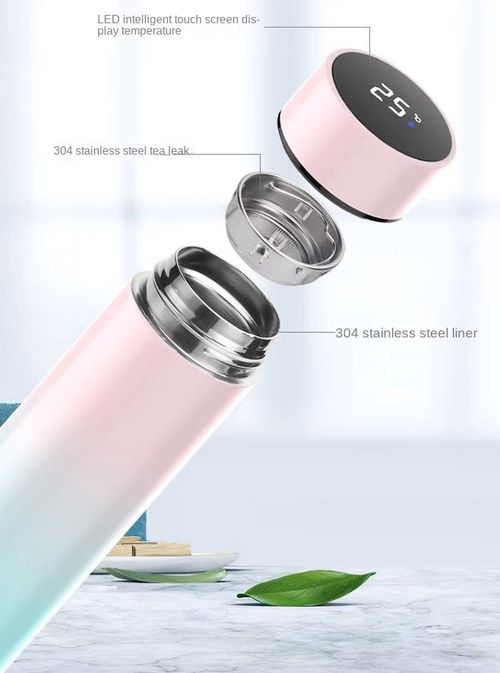 Double-wall LED touchscreen temperature display cup, vacuum stainless steel smart water bottle, gradient insulated bottle.