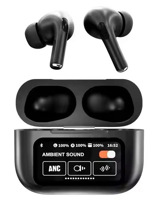 A9 Pro new liquid crystal touch smart screen control wireless Bluetooth headphones in-ear headphones with noise cancellation, waterproof, and long battery life.