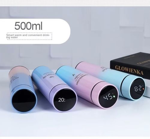 Double-wall LED touchscreen temperature display cup, vacuum stainless steel smart water bottle, gradient insulated bottle.