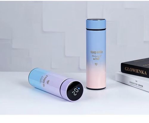 Double-wall LED touchscreen temperature display cup, vacuum stainless steel smart water bottle, gradient insulated bottle.