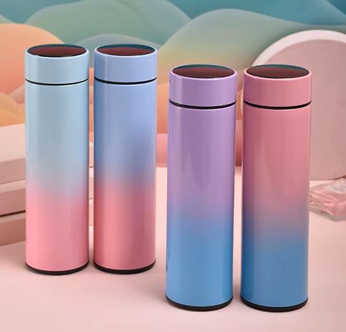 Double-wall LED touchscreen temperature display cup, vacuum stainless steel smart water bottle, gradient insulated bottle.