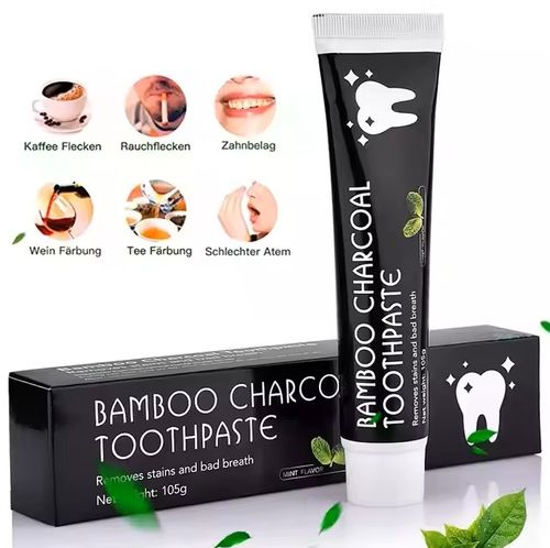 Stain removal, bad breath, oral care, teeth whitening, natural black bamboo activated charcoal toothpaste 105g