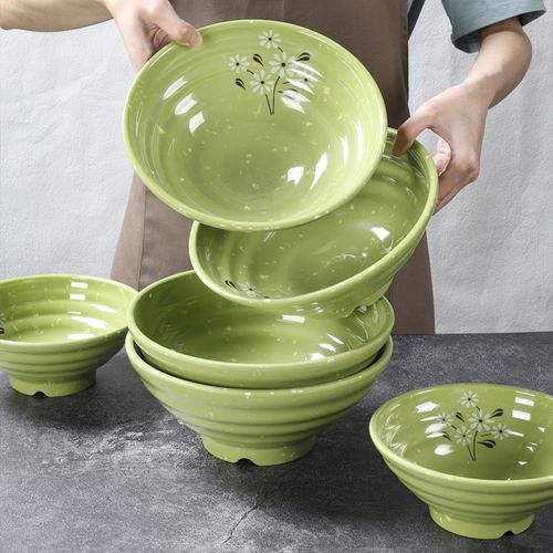 6-Piece Melamine Faux Porcelain Bowl Specially designed for serving rice  soups noodles  and  Xiao Mian  Sturdy and durable melamine tableware  Large capacity deep bowl Ideal for everyday family use  Features a rolled rim, shallow profile, and wide mouth design.👩‍👩‍👧‍👦