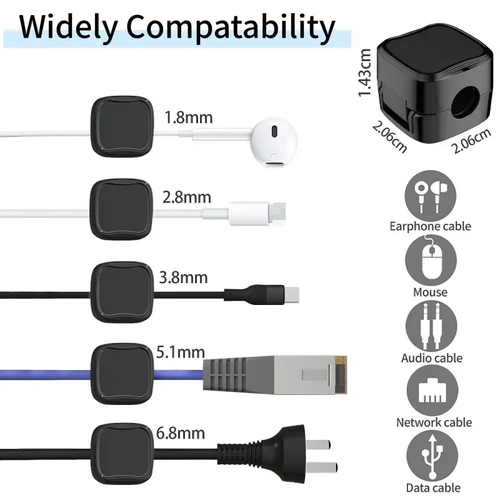 50 Pack Magnetic Adjustable Cable Clamp, Under‑Desk Wire Keeper, Multi‑Size Wire Organizer Holder,