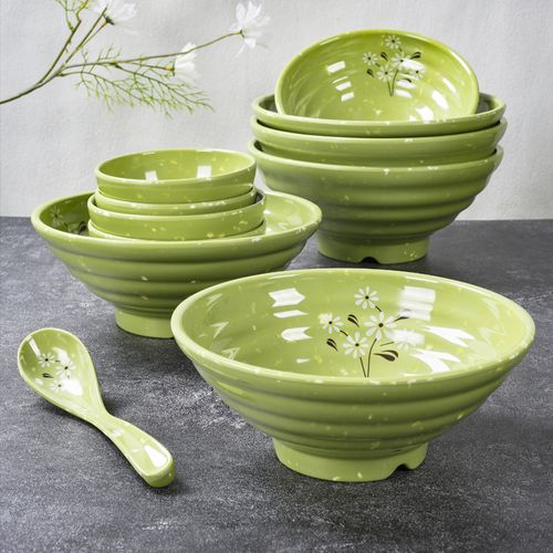 6-Piece Melamine Faux Porcelain Bowl Specially designed for serving rice  soups noodles  and  Xiao Mian  Sturdy and durable melamine tableware  Large capacity deep bowl Ideal for everyday family use  Features a rolled rim, shallow profile, and wide mouth design.👩‍👩‍👧‍👦