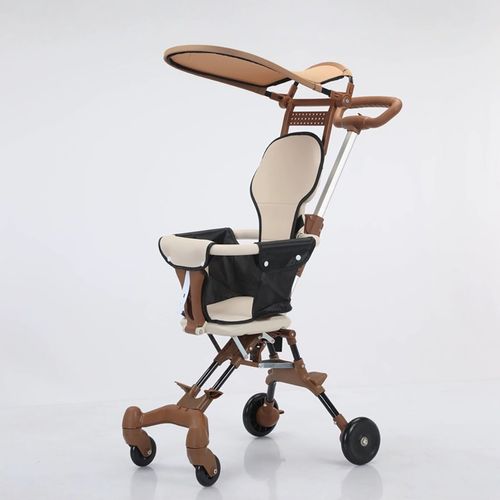 Folding baby stroller with a stainless steel frame, capable of supporting a weight of 22 kg.