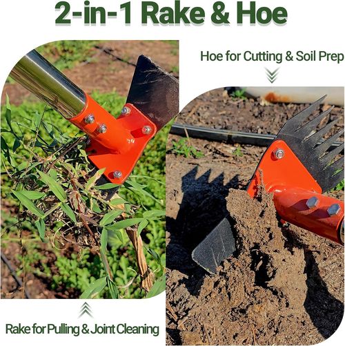 Multi-function Weeding Hoe Set, Detachable Stainless Steel Handle Dual Head Garden Rake, Farming Digging Weeder Tool for Farm & Yard