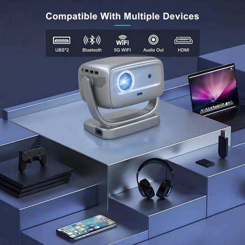 Auto-Focus Portable Projector A8 - 4K Ultra HD Home Projector with Gimbal, Daylight Viewable & Fully Automatic Operation