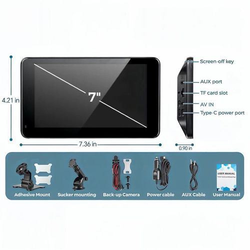 PASLDA 7 Inch Wireless CarPlay Android Auto Display Siri Google Voice Control Non Destructive Installation Universal 12 24V Fit Supports Mirroring And Navigation