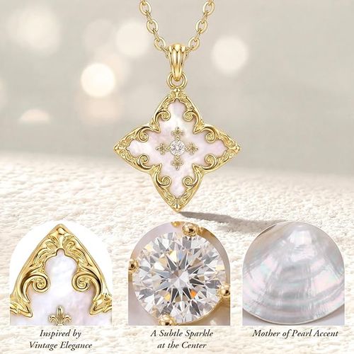 NORBU Women's Gold Four Leaf Clover Necklace18K Gold Plated Exquisite Zircon Lucky Four Leaf Clover Pendant Necklace Adjustable Clavicle Chain Jewelry  a Beautiful Gift for Women