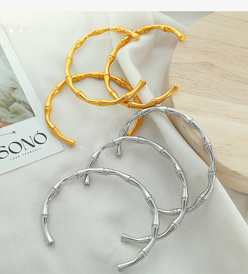 Premium Titanium Steel Bamboo Bracelet Pair Gold and Silver Set Only 3800 KES Kenya Jewelry