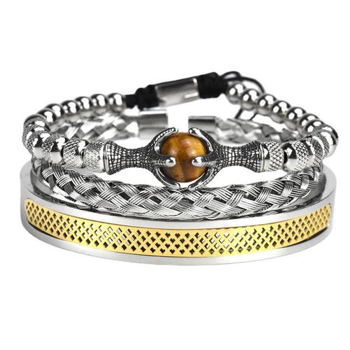 Tiger Eye Vintage Woven Bracelet Retro Roman Punk Jewelry Stainless Steel Bracelet