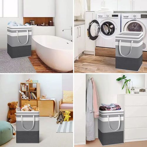 2-Pack Large Foldable Laundry Basket Striped Storage Organizer with Handles for Clothes and Moving Kenya