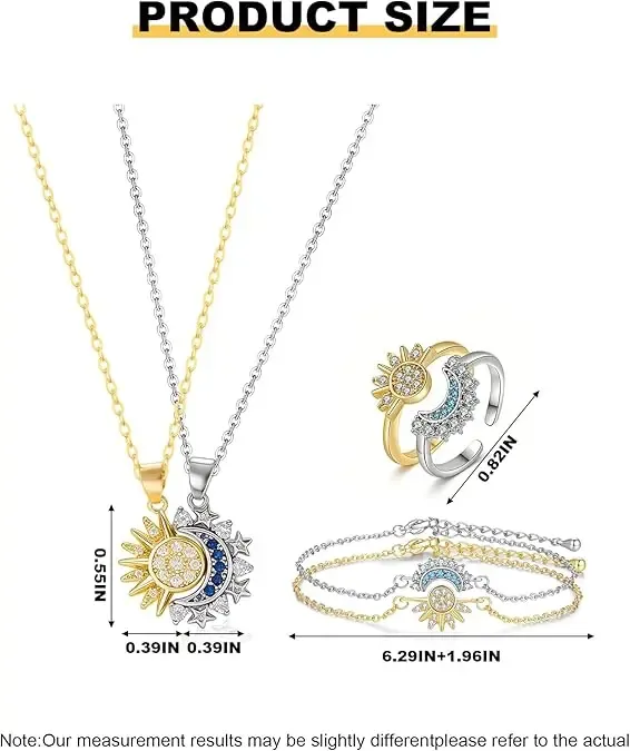 2026 Trendy Sun & Moon Stackable Open Ring Set – Copper with Zirconia, Stylish Statement Rings for Women (Fashion Jewelry Gift)
