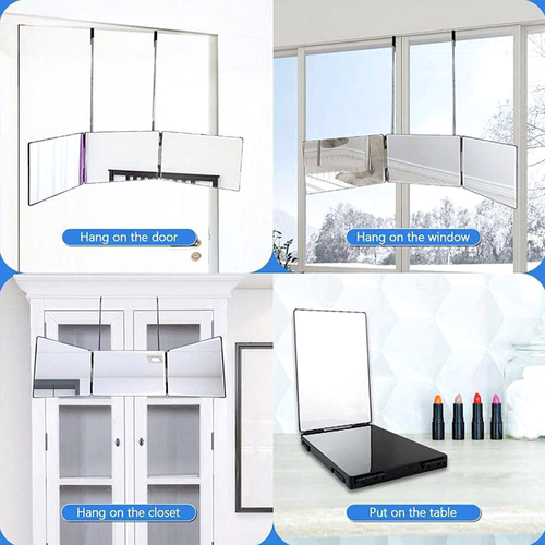 Telescopic Adjustable Hanging LED Tri-Fold Makeup Mirror, Three Rear View Mirror Design