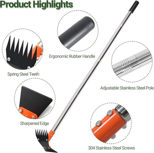 Multi-function Weeding Hoe Set, Detachable Stainless Steel Handle Dual Head Garden Rake, Farming Digging Weeder Tool for Farm & Yard