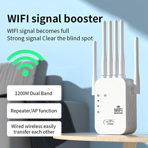 6-Antenna WiFi Extender 2025, 1200Mbps Dual Band Booster, Covers 12,000 sq. ft & 100 Devices, Repeater with Ethernet Port for Home, Office Use