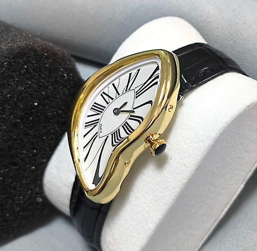 Artistic Melting Design Wristwatch Gold Case Paris Style Leather Strap Watch for Kenya Market