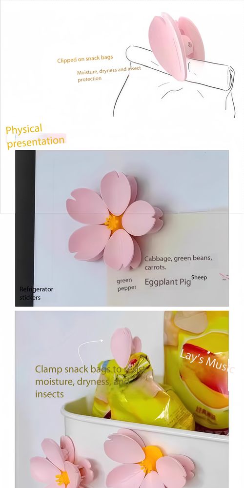3 Pack Detachable Flower Magnetic Food Sealing Clips Fridge Magnets