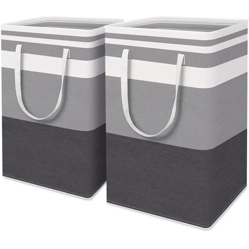 2-Pack Large Foldable Laundry Basket Striped Storage Organizer with Handles for Clothes and Moving Kenya