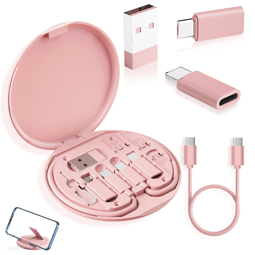 4-in-1 Travel Cable Storage Box with Stand & Mirror