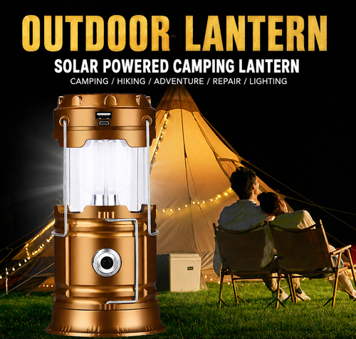Solar Camping Lantern – 4-in-1 Rechargeable LED Light with USB & Solar Charging