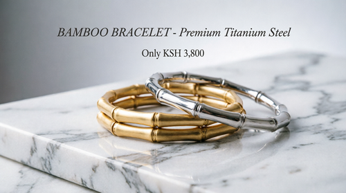 Premium Titanium Steel Bamboo Bracelet Pair Gold and Silver Set Only 3800 KES Kenya Jewelry