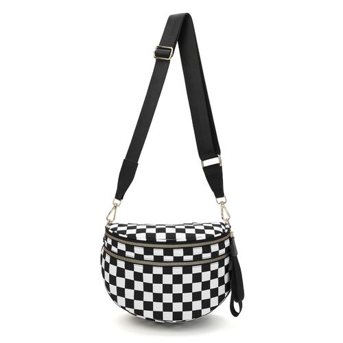 Black and White Checkered Nylon Bum Bag Plus Size Friendly Fanny Pack - Spacious Design for Essentials - MORE COLORS! great gift belt bags crossbody