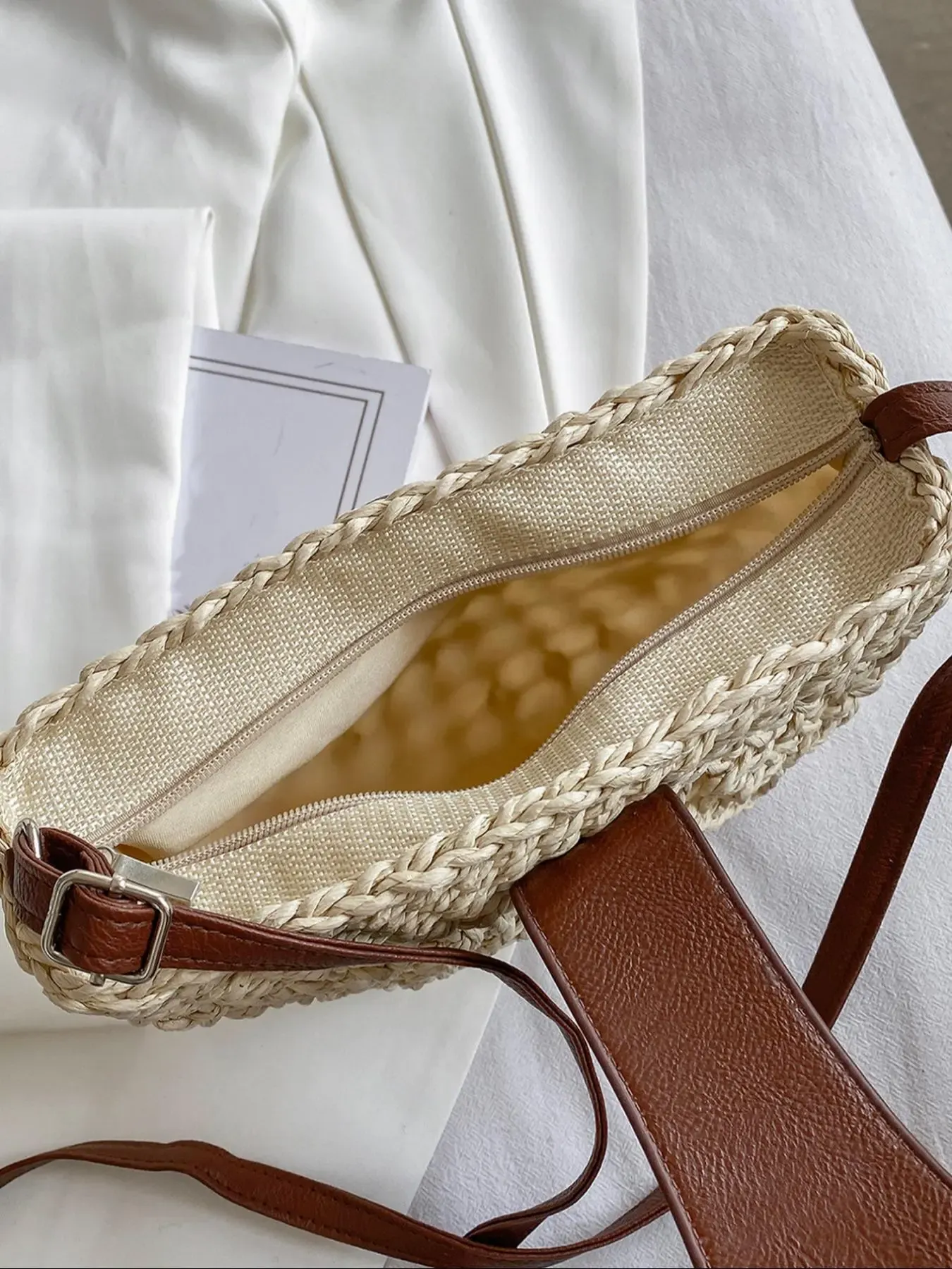 Women's Boho Semicircular Shape Hollow out Straw Bag, Trendy Elegant Crossbody Bag, Chic Summer 2026 Crossbody Bag for Beach Outfits, Casual Trendy Bag, Handcrafted Bag, Summer Bags, Casual Trendy Purses