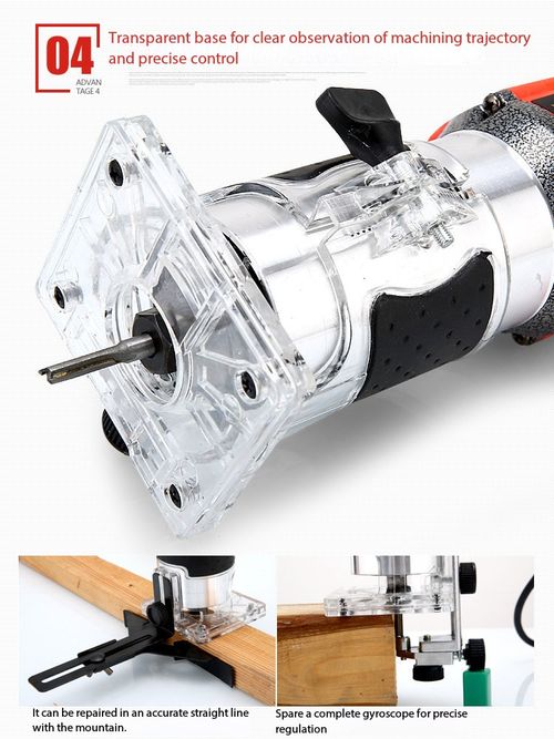 1100W Aluminum-Body Woodworking Trimmer Router – Industrial-Grade Multifunctional Tool for Inverted Mounting, Routing, Hole Cutting, and Aluminum-Plastic Panel Grooving  Includes Straight Guide, Roller Guide, Original Carbon Brushes, Router Bit, and Wrench.