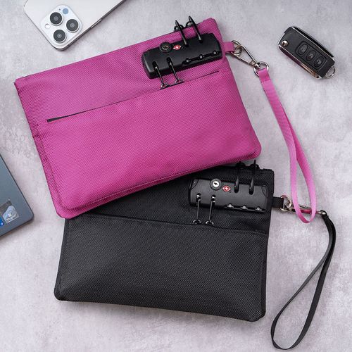 Unisex Extra Long Double Layer Document Organizer Featuring a spliced ​​design of Oxford cloth and crocodile patterned leather  equipped with a zippered closure and an anti theft lock clasp ideal for storing valuables  cash and passports.