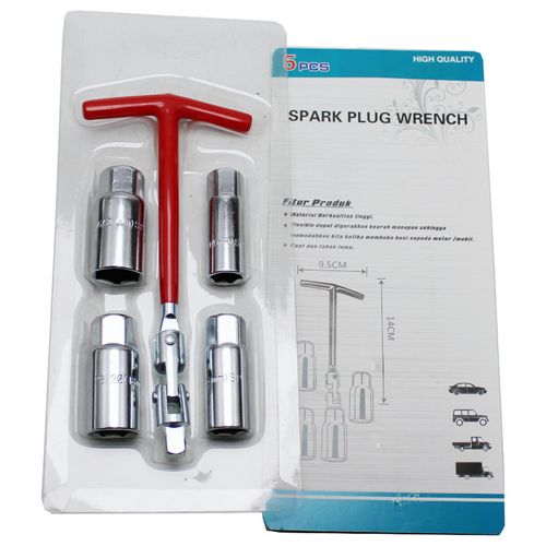 5Pcs T‑Handle Spark Plug Socket Wrench Set, 14 16 18 21mm Universal Removal Tool for Car & Motorcycle Repair