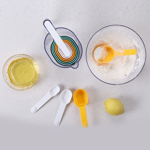 New 9-Piece Household Kitchen Measuring Set: Plastic Measuring Cups and Spoons with Markings – Baking Tool Combo Set