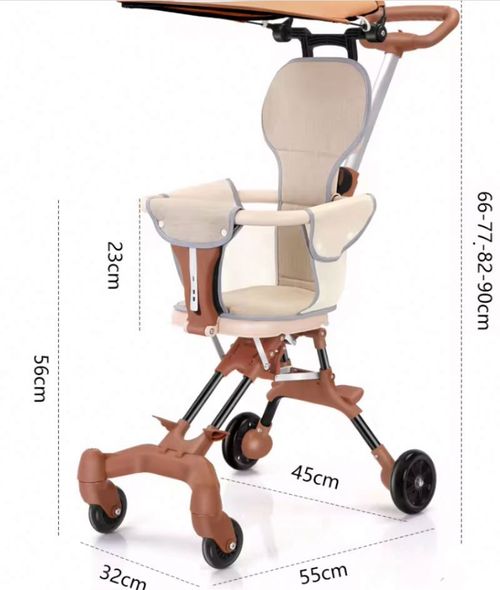 Folding baby stroller with a stainless steel frame, capable of supporting a weight of 22 kg.
