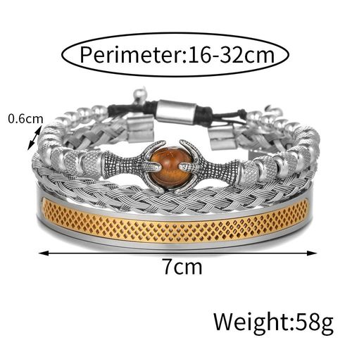 Tiger Eye Vintage Woven Bracelet Retro Roman Punk Jewelry Stainless Steel Bracelet