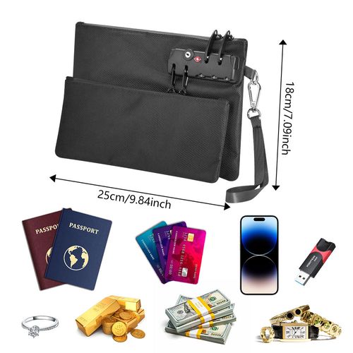 Unisex Extra Long Double Layer Document Organizer Featuring a spliced ​​design of Oxford cloth and crocodile patterned leather  equipped with a zippered closure and an anti theft lock clasp ideal for storing valuables  cash and passports.