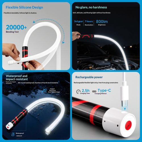 Flexible, high-power, multi-functional LED strip light—an ideal lighting tool for automotive repair and outdoor use.