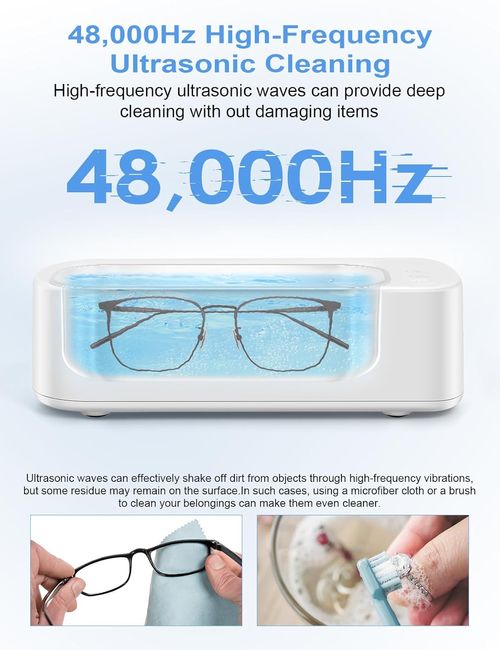 48KHz Electric Ultrasonic Cleaner with Digital Timer, Ultrasonic Jewelry Cleaning Machine for Eyeglasses, Rings, Earrings, Watch Straps, Dentures, Makeup Brushes, Household Multi-Purpose Cleaner