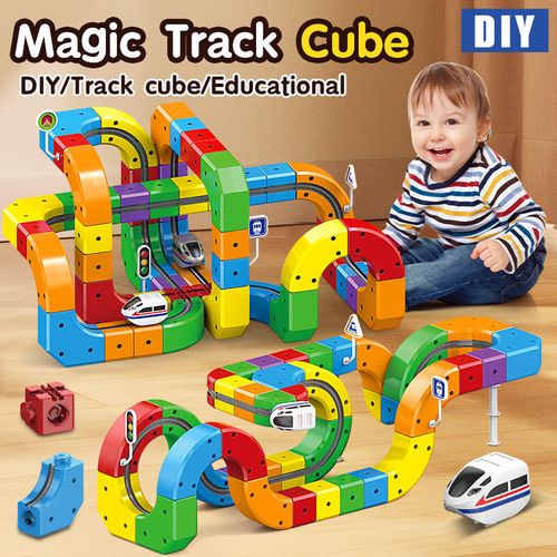 Hot Kids Diy Assembly Magic Track Car Baby Racing Runway Slot Wholesale Stem Educational Electronic Rail Train 3D Cube Toys Sets