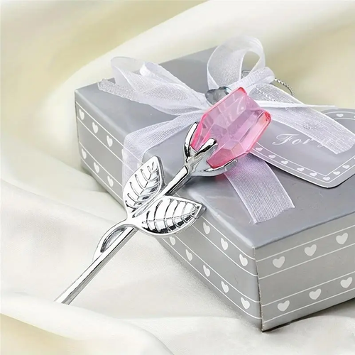Crystal Glass Rose Ornament Metal Stem Romantic Valentine Wedding Gift with Box Kenya