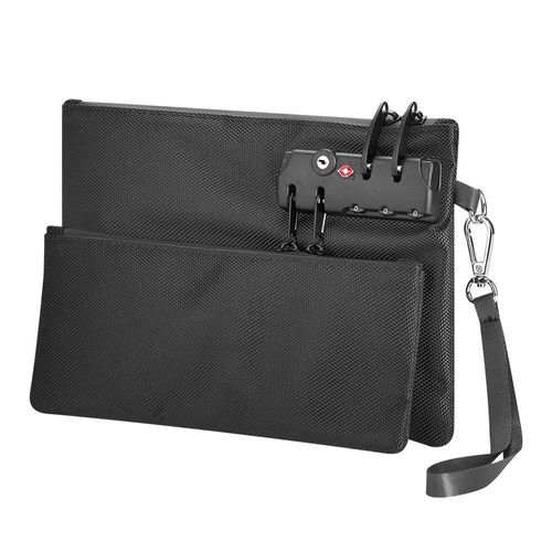 Unisex Extra Long Double Layer Document Organizer Featuring a spliced ​​design of Oxford cloth and crocodile patterned leather  equipped with a zippered closure and an anti theft lock clasp ideal for storing valuables  cash and passports.