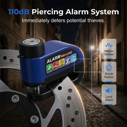 Alarm Disc Brake Lock, Anti-Theft Security Motorcycle Lock, Waterproof Disc Lock for Motorbike, Electric Scooter & Bicycle