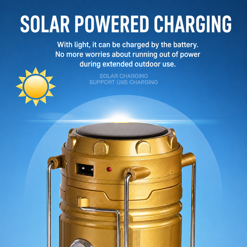 Solar Camping Lantern – 4-in-1 Rechargeable LED Light with USB & Solar Charging
